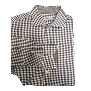 Thomas Dean Mens M Shirt Long Sleeve Flip Cuff Sz M Botton Up Black White Shirt